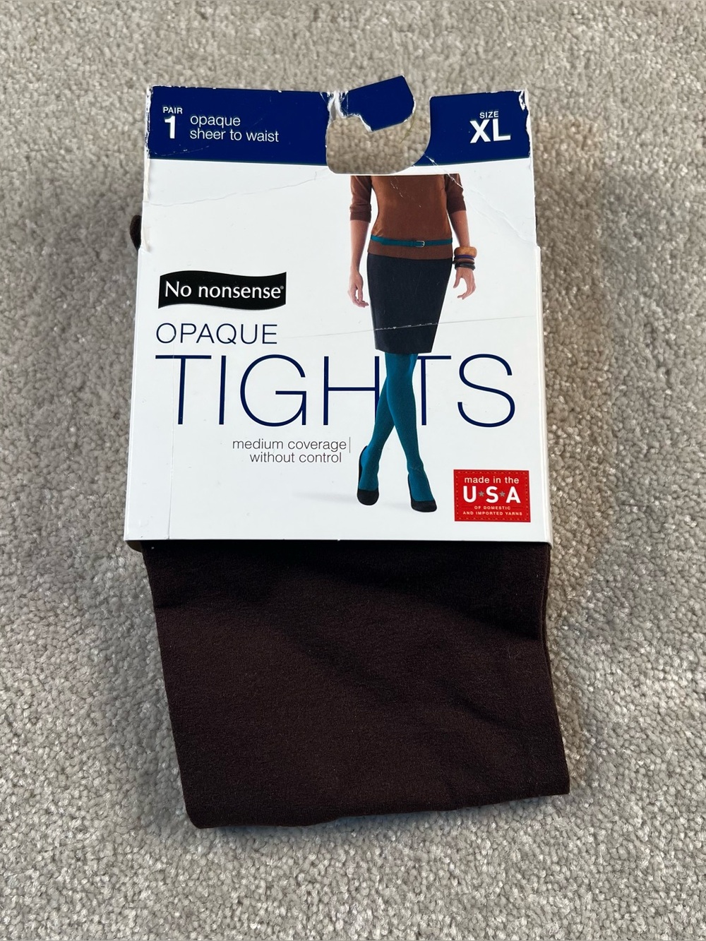 Opaque Tights No Nonsense Espresso New in Package Womens XL Silky Sheer to Waist